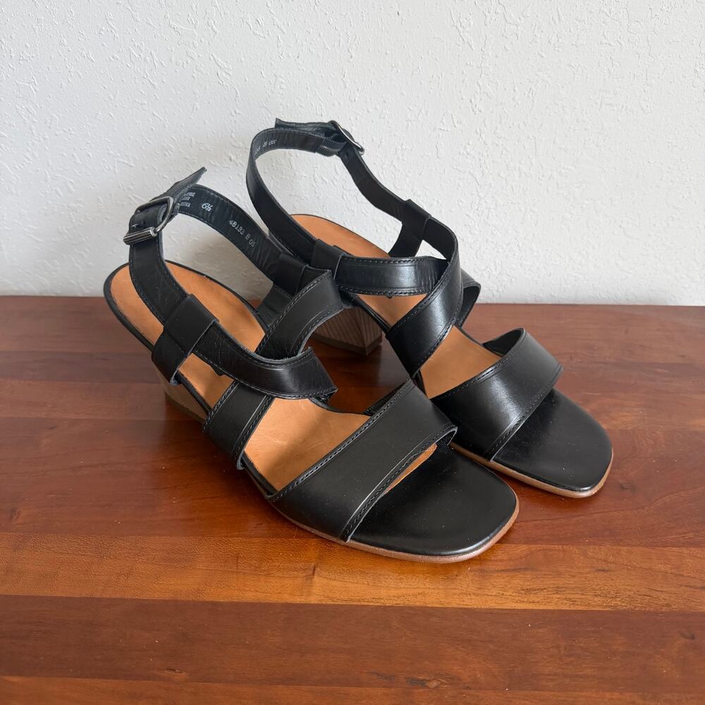 Paul Green Black Leather Strappy Heeled Sandal Womens 6.5 Formal